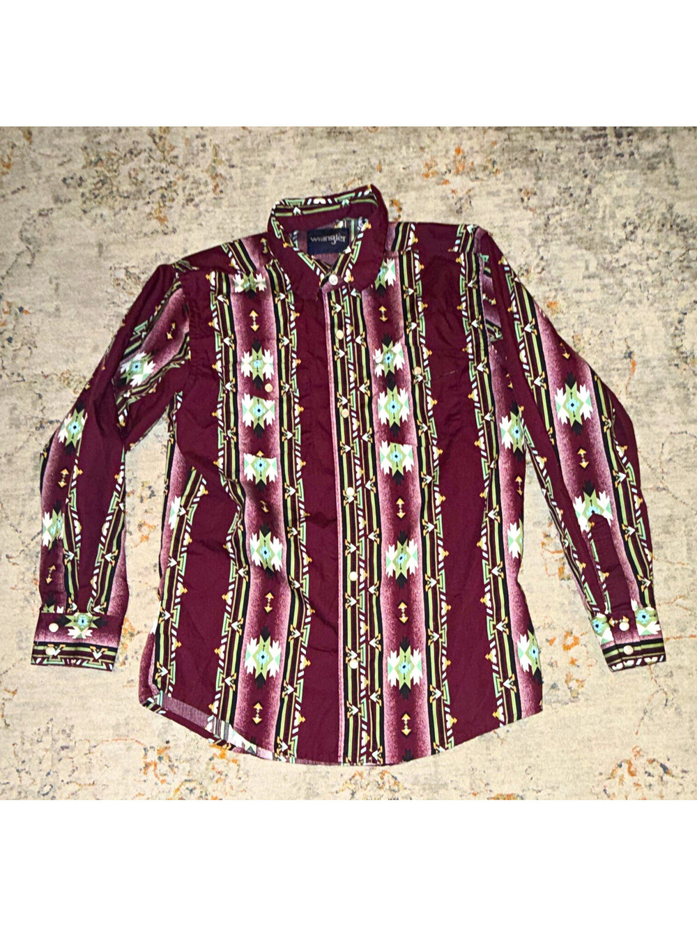 Wrangler Boy’s Western Geometric Woven Cotton Long Sleeve Button-Up Shirt L A351